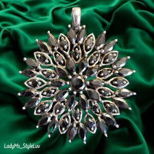 Starburst pendant & chain in 925 sterling silver with black cubic zirconia